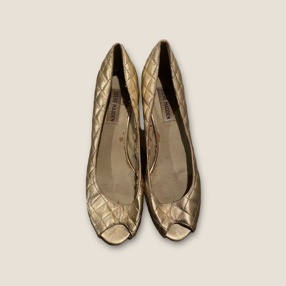 Steve Madden Open Toe Heels Gold 6.5 - Picture 2 of 6